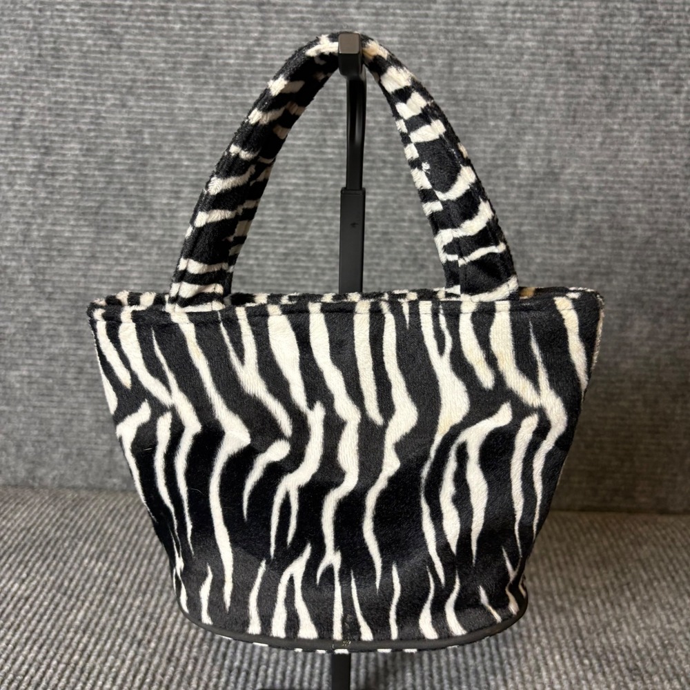 Giannini Zebra Print Faux Fur Mini Tote Bag Y2K Plush Handbag Black White